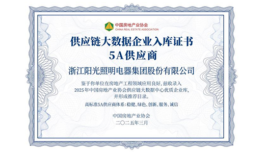 陽(yáng)光照明榮膺 “2025 房建供應(yīng)鏈綜合實(shí)力 TOP500 首選供應(yīng)商?照明燈具類” 三甲！
